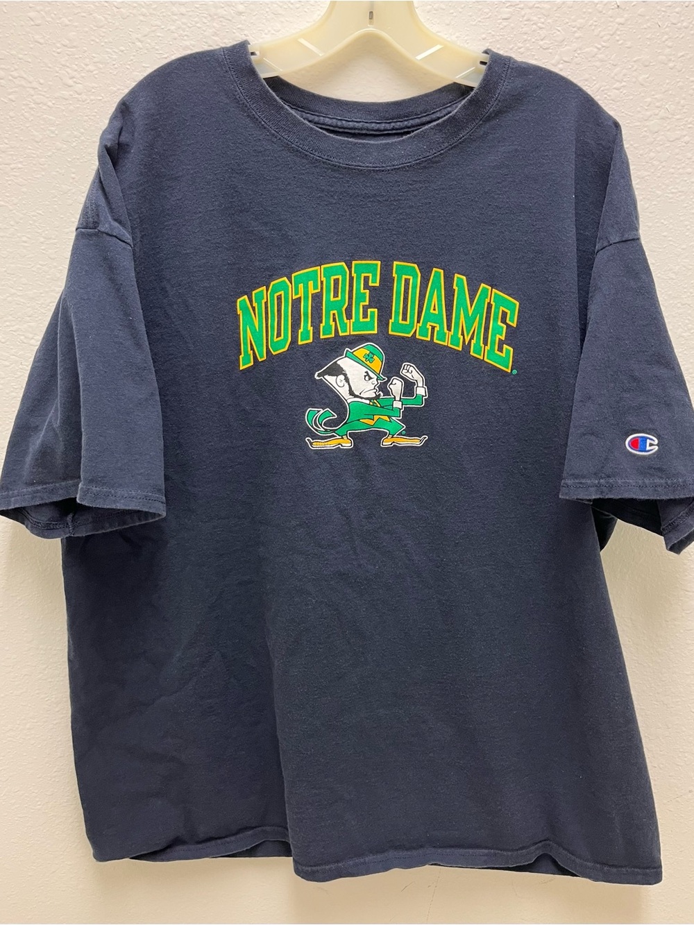 Champion Navy Notre Dame Graphic Tee with Green & Yellow Print Size 2XL